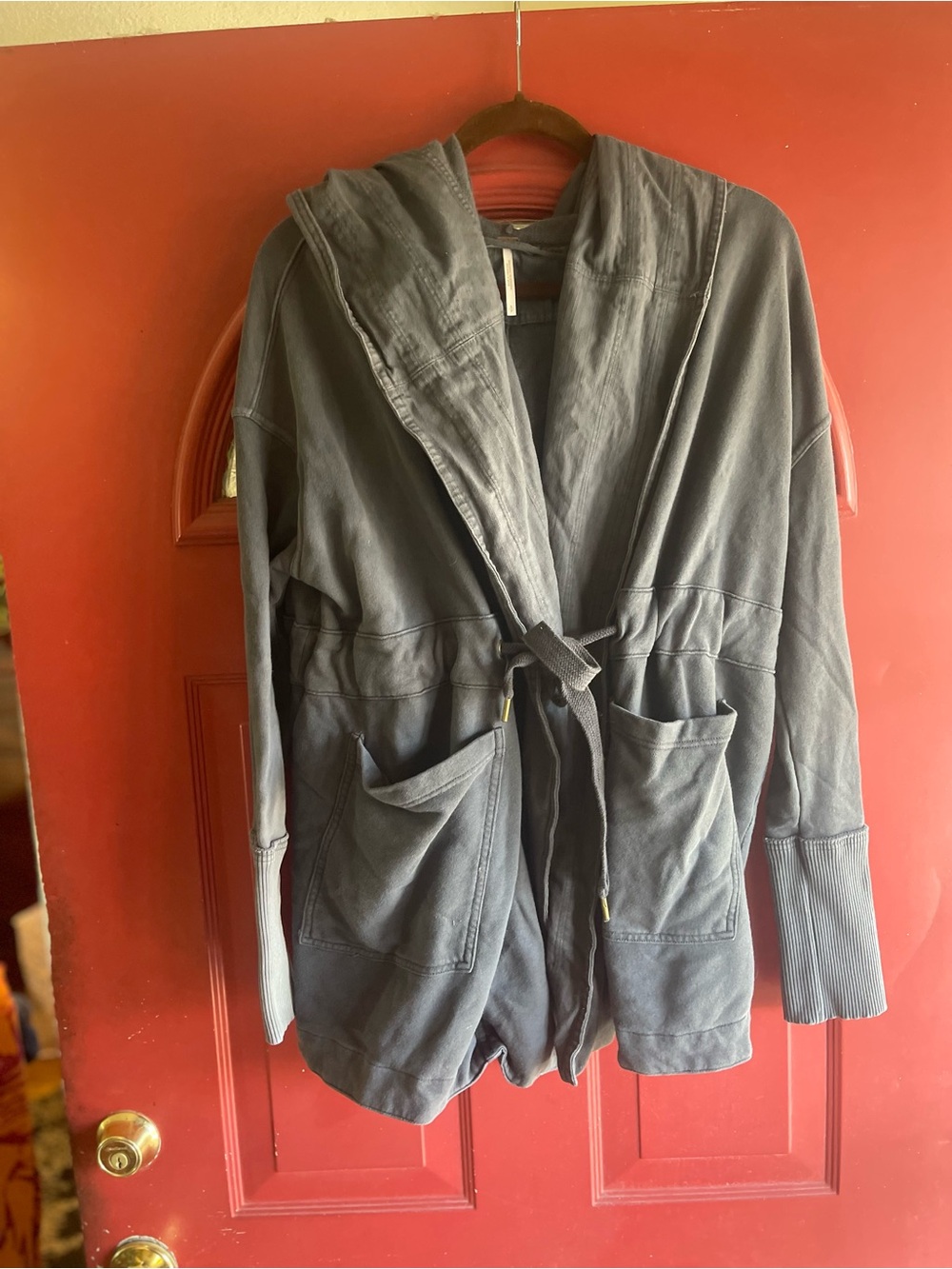Free People Charcoal Gray Hooded Tie-Waist Jacket